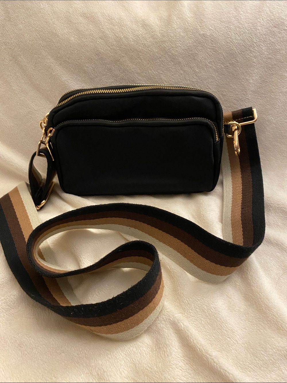 Chibao Black Crossbody Bag with Gold Hardware